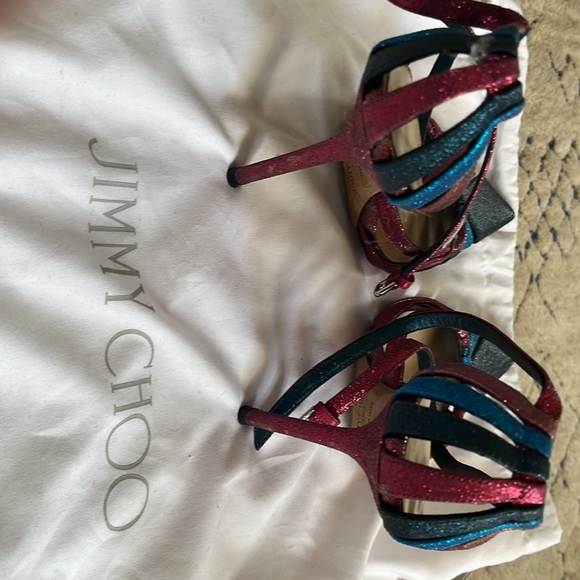 Jimmy Choo Travis 100 Raspberry Glitter Pumps In Multicolor Leather Heels Pumps - Picture 4 of 7